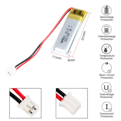 [PH2.0-JST Connector][401030] Universal 100mAh 3.7V Rechargeable Li-Ion Lithium Polymer Battery - Polar Tech Australia