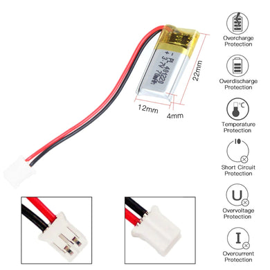 [PH2.0-JST Connector][401220] Universal 70mAh 3.7V Rechargeable Li-Ion Lithium Polymer Battery - Polar Tech Australia