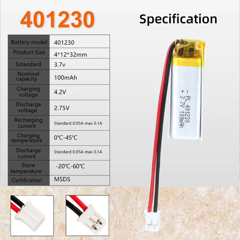 Load image into Gallery viewer, [PH2.0-JST Connector][401230] Universal 105mAh 3.7V Rechargeable Li-Ion Lithium Polymer Battery - Polar Tech Australia
