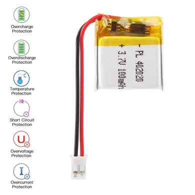 [PH2.0-JST Connector][402020] Universal 100mAh 3.7V Rechargeable Li-Ion Lithium Polymer Battery - Polar Tech Australia