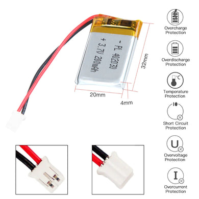 [PH2.0-JST Connector][402030] Universal 180mAh 3.7V Rechargeable Li-Ion Lithium Polymer Battery - Polar Tech Australia