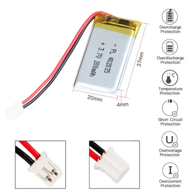 [PH2.0-JST Connector][402035] Universal 200mAh 3.7V Rechargeable Li-Ion Lithium Polymer Battery - Polar Tech Australia