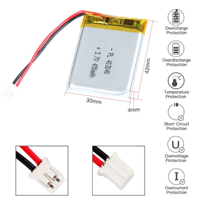[PH2.0-JST Connector][403040] Universal 450mAh 3.7V Rechargeable Li-Ion Lithium Polymer Battery - Polar Tech Australia