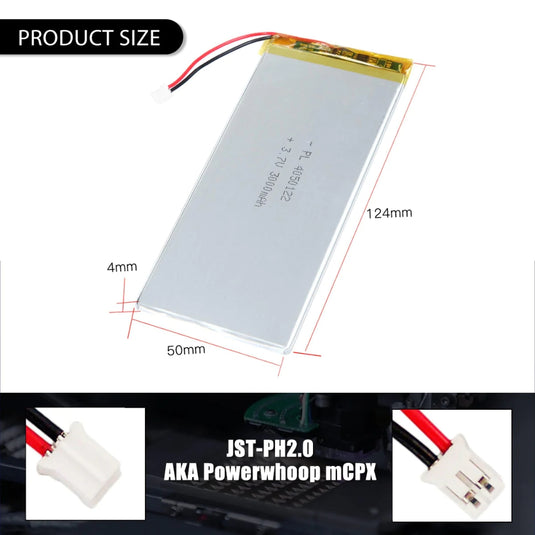 [PH2.0-JST Connector][4050122] Universal 3000mAh 3.7V Rechargeable Li-Ion Lithium Polymer Battery - Polar Tech Australia