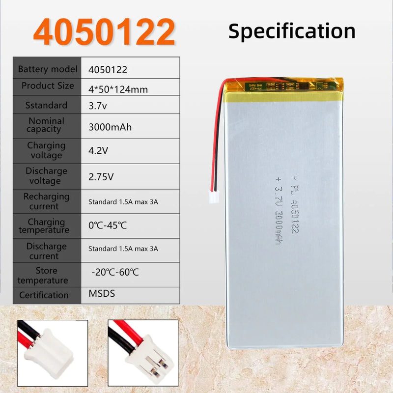 Load image into Gallery viewer, [PH2.0-JST Connector][4050122] Universal 3000mAh 3.7V Rechargeable Li-Ion Lithium Polymer Battery - Polar Tech Australia
