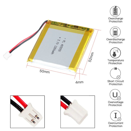 [PH2.0-JST Connector][405050] Universal 1200mAh 3.7V Rechargeable Li-Ion Lithium Polymer Battery - Polar Tech Australia