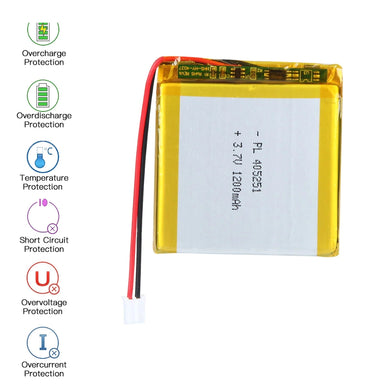 [PH2.0-JST Connector][405251] Universal 1200mAh 3.7V Rechargeable Li-Ion Lithium Polymer Battery - Polar Tech Australia