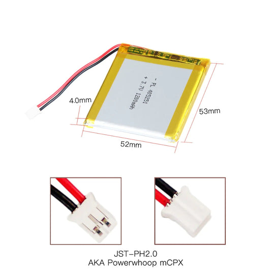 [PH2.0-JST Connector][405251] Universal 1200mAh 3.7V Rechargeable Li-Ion Lithium Polymer Battery - Polar Tech Australia