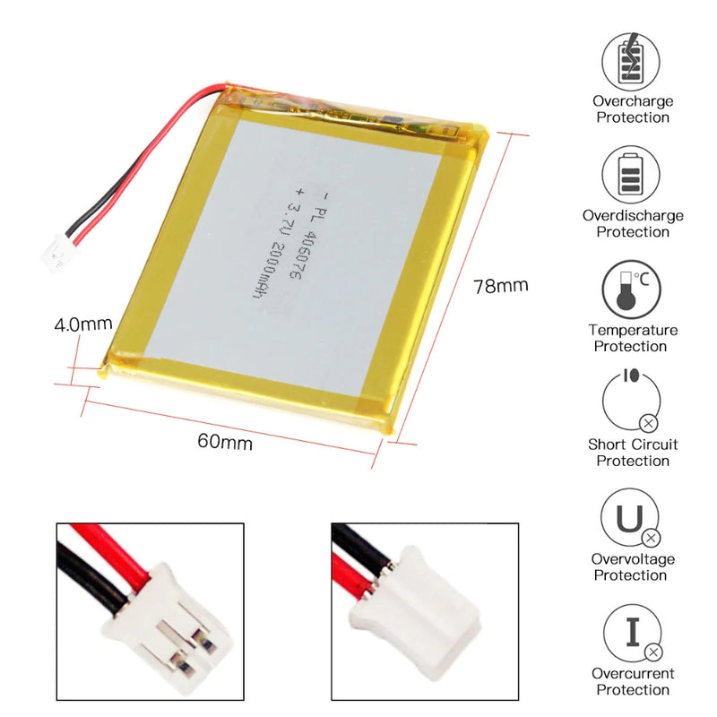 Load image into Gallery viewer, [PH2.0-JST Connector][406076] Universal 2000mAh 3.7V Rechargeable Li-Ion Lithium Polymer Battery - Polar Tech Australia
