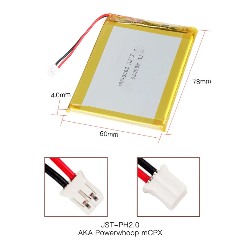 Load image into Gallery viewer, [PH2.0-JST Connector][406076] Universal 2000mAh 3.7V Rechargeable Li-Ion Lithium Polymer Battery - Polar Tech Australia
