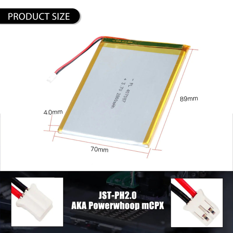 Cargue la imagen en el visor de la galería, [PH2.0-JST Connector][357090] Universal 2800mAh 3.7V Rechargeable Li-Ion Lithium Polymer Battery - Polar Tech Australia
