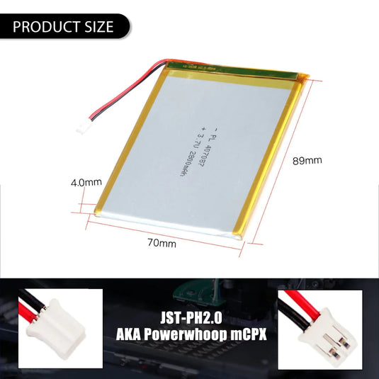 [PH2.0-JST Connector][357090] Universal 2800mAh 3.7V Rechargeable Li-Ion Lithium Polymer Battery - Polar Tech Australia