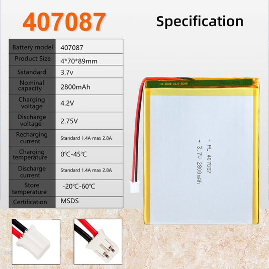 [PH2.0-JST Connector][357090] Universal 2800mAh 3.7V Rechargeable Li-Ion Lithium Polymer Battery - Polar Tech Australia