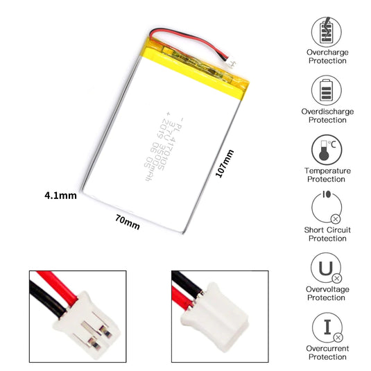 [PH2.0-JST Connector][4170105] Universal 3500mAh 3.7V Rechargeable Li-Ion Lithium Polymer Battery - Polar Tech Australia