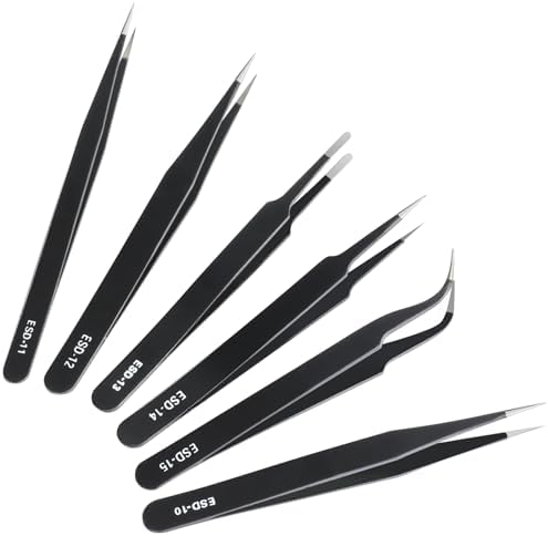 Cargue la imagen en el visor de la galería, 10-Piece Precision Tweezers Set – ESD Anti-Static Stainless Steel Kit with Storage Pouch
