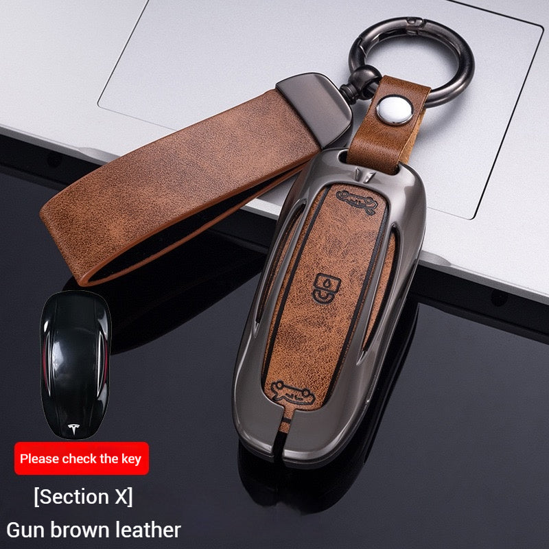 Cargue la imagen en el visor de la galería, Tesla Metal + PU Leather Smart Car Key Fob Case for Model 3, S, Y, X

