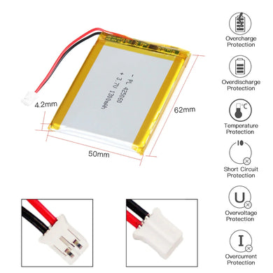 [PH2.0-JST Connector][425060] Universal 1300mAh 3.7V Rechargeable Li-Ion Lithium Polymer Battery - Polar Tech Australia