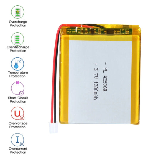 [PH2.0-JST Connector][425060] Universal 1300mAh 3.7V Rechargeable Li-Ion Lithium Polymer Battery - Polar Tech Australia