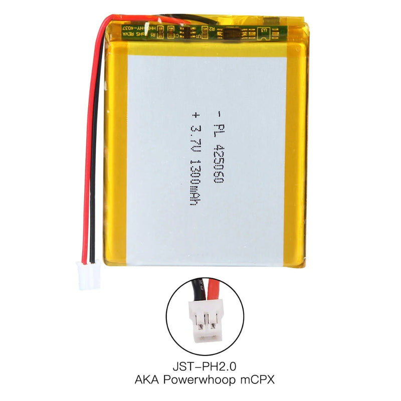 Cargue la imagen en el visor de la galería, [PH2.0-JST Connector][425060] Universal 1300mAh 3.7V Rechargeable Li-Ion Lithium Polymer Battery - Polar Tech Australia
