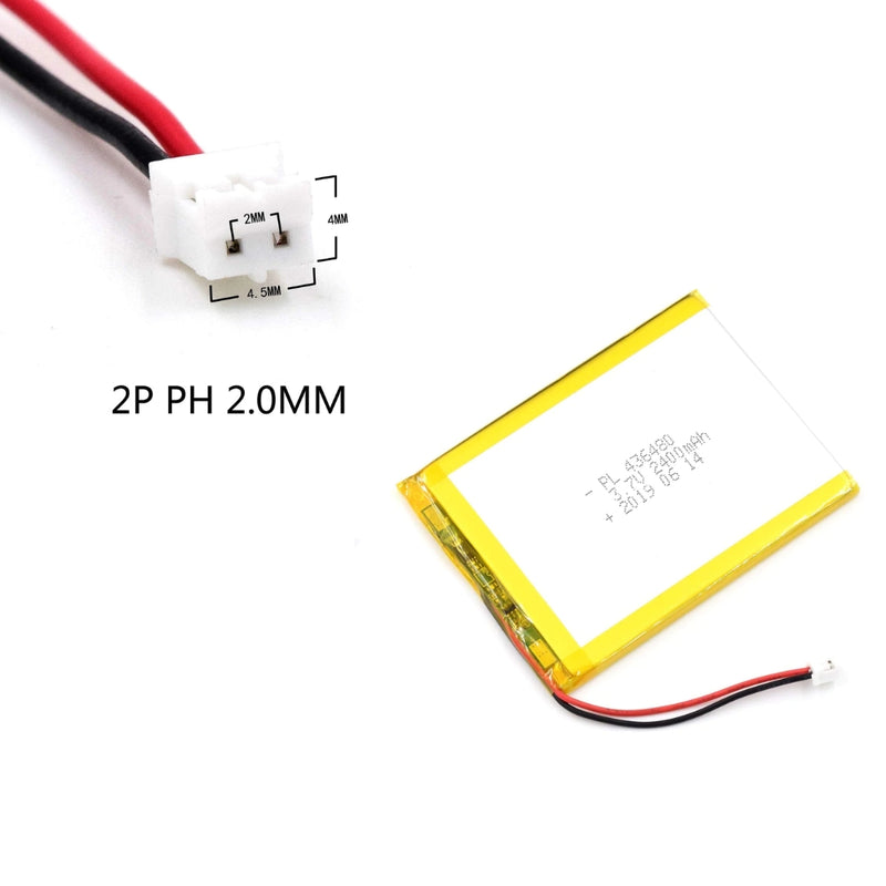 Cargue la imagen en el visor de la galería, [PH2.0-JST Connector][436480] Universal 2400mAh 3.7V Rechargeable Li-Ion Lithium Polymer Battery - Polar Tech Australia
