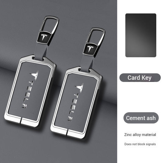 Tesla Zinc Alloy + Leather Card Key Case for Model 3 & Model Y