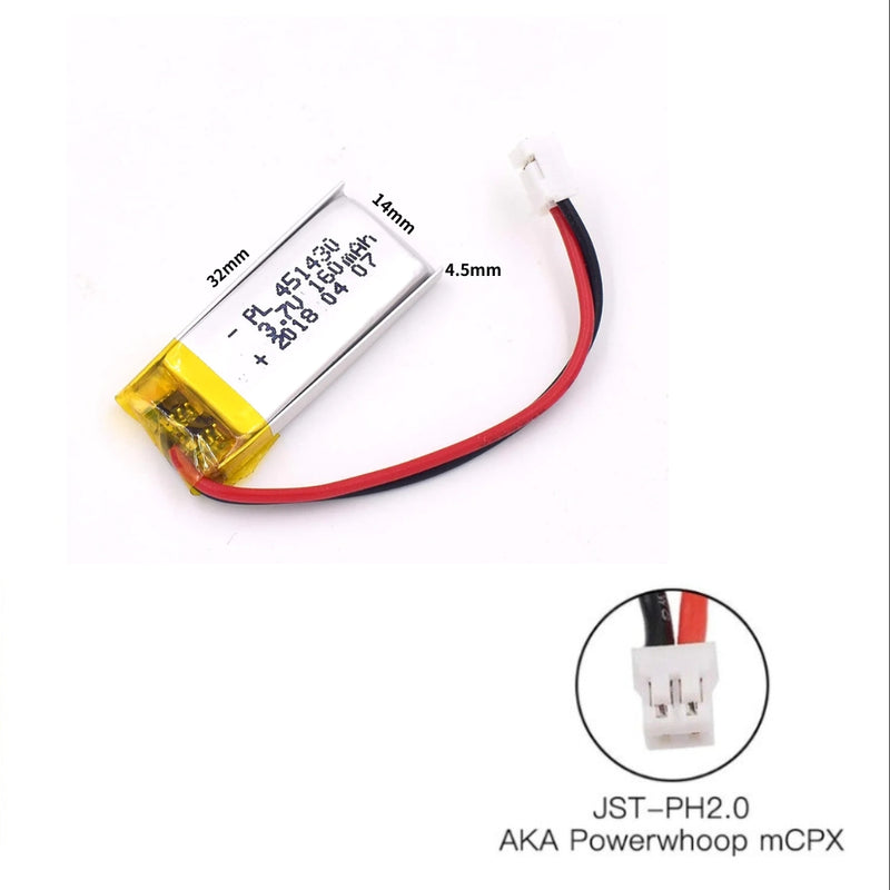Cargue la imagen en el visor de la galería, [PH2.0-JST Connector][451430] Universal 160mAh 3.7V Rechargeable Li-Ion Lithium Polymer Battery - Polar Tech Australia
