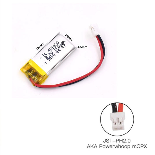 [PH2.0-JST Connector][451430] Universal 160mAh 3.7V Rechargeable Li-Ion Lithium Polymer Battery - Polar Tech Australia