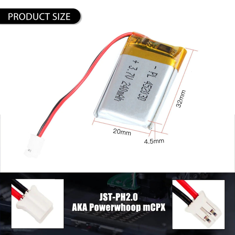 Cargue la imagen en el visor de la galería, [PH2.0-JST Connector][452030] Universal 240mAh 3.7V Rechargeable Li-Ion Lithium Polymer Battery - Polar Tech Australia
