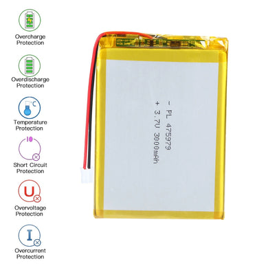 [PH2.0-JST Connector][475979] Universal 3000mAh 3.7V Rechargeable Li-Ion Lithium Polymer Battery - Polar Tech Australia