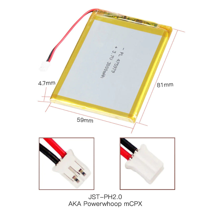 Cargue la imagen en el visor de la galería, [PH2.0-JST Connector][475979] Universal 3000mAh 3.7V Rechargeable Li-Ion Lithium Polymer Battery - Polar Tech Australia
