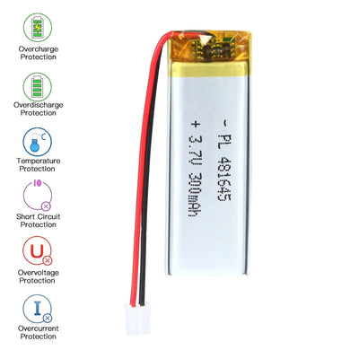 [PH2.0-JST Connector][481645] Universal 300mAh 3.7V Rechargeable Li-Ion Lithium Polymer Battery - Polar Tech Australia