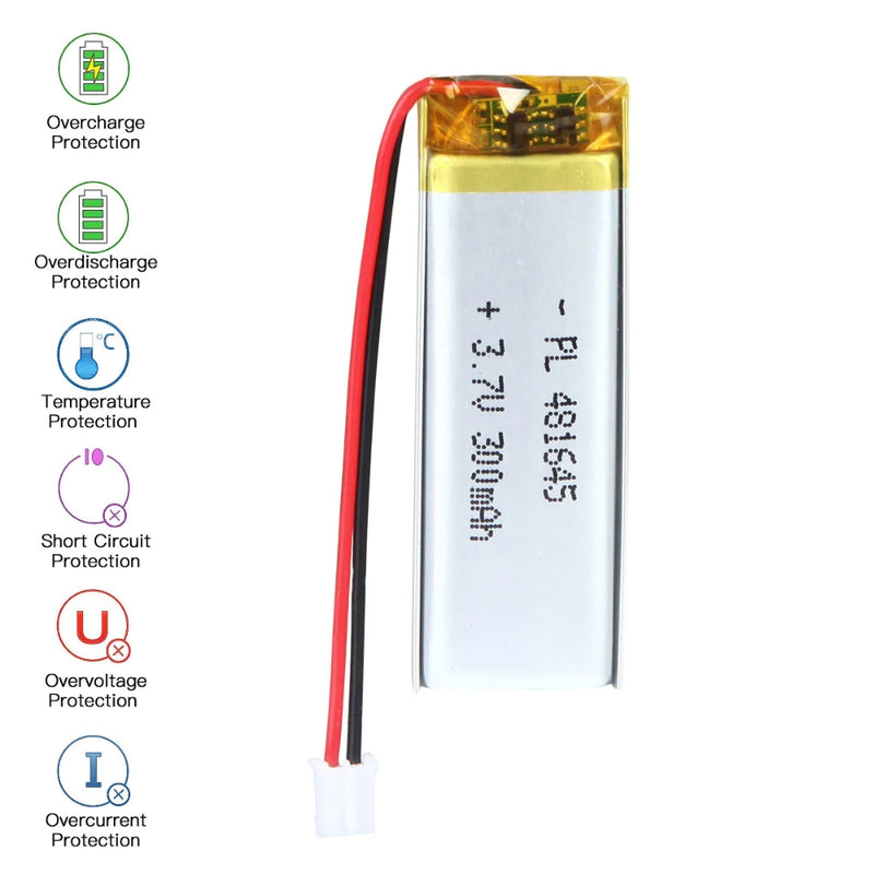 Cargue la imagen en el visor de la galería, [PH2.0-JST Connector][481645] Universal 300mAh 3.7V Rechargeable Li-Ion Lithium Polymer Battery - Polar Tech Australia
