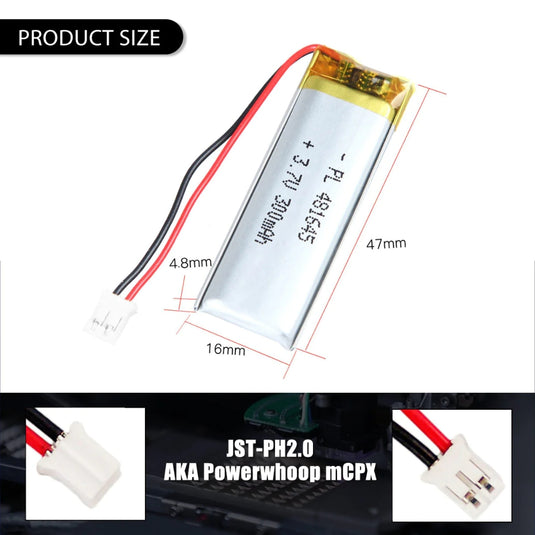 [PH2.0-JST Connector][481645] Universal 300mAh 3.7V Rechargeable Li-Ion Lithium Polymer Battery - Polar Tech Australia