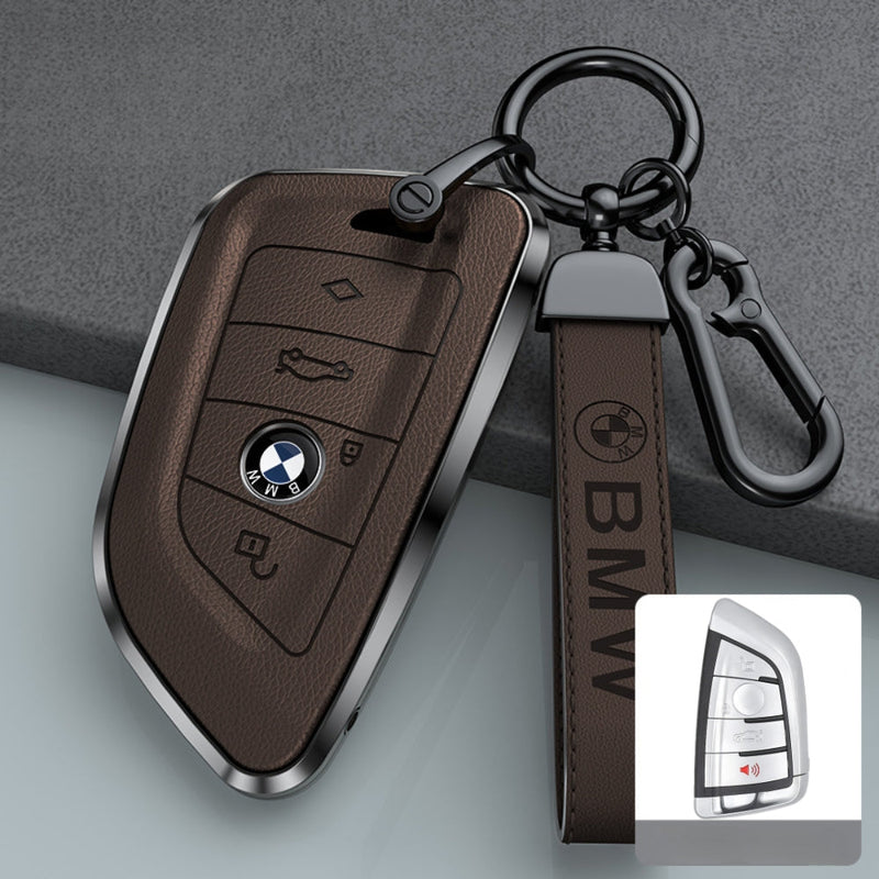 Cargue la imagen en el visor de la galería, BMW Zinc Alloy + Leather Protection Car Key Fob Case Cover For 1, 2, 3, 5, 7 Series, X3, X5, X6
