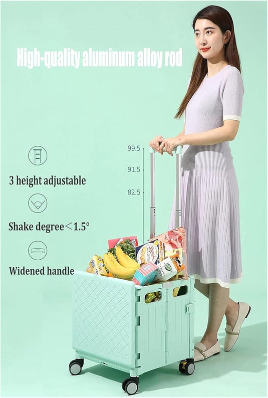 Foldable Utility Cart with Lid Storage Box and Universal Wheels for Grocery, Travel, and Outdoor Use