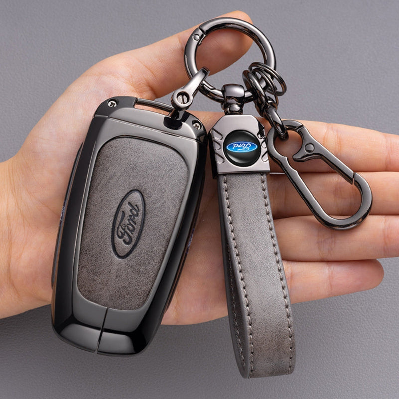Load image into Gallery viewer, Ford Alloy + Leather Protection Car Key Fob Case Cover For Ranger, Wildtrak, Everest, Explorer, Ecosport, Edge, Escape, Focus, Fiesta, Mustang
