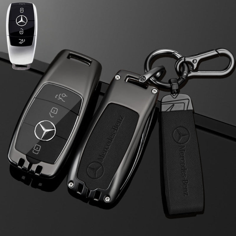 Load image into Gallery viewer, Mercedes Benz Alloy + Leather Protection Car Key Fob Case Cover For Benz A, B, C, E, S, G-Class, GLA, GLB, GLC, GLE, GLS, CLA, CLS, EQC - Polar Tech Australia
