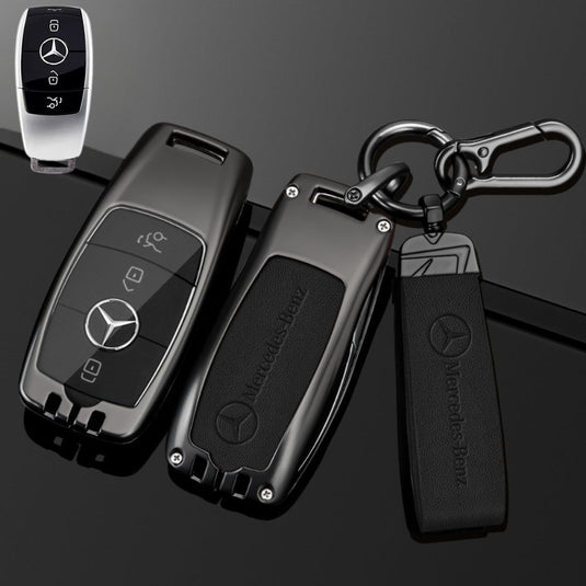 Mercedes Benz Alloy + Leather Protection Car Key Fob Case Cover For Benz A, B, C, E, S, G-Class, GLA, GLB, GLC, GLE, GLS, CLA, CLS, EQC - Polar Tech Australia