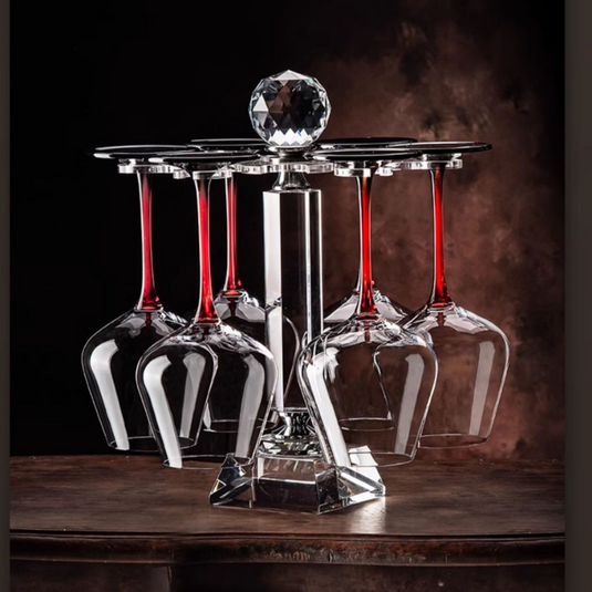 [7 in 1] Wine Accessories Gift Box Luxury 360° Rotating Crystal Hand Blown Wine Decanter with wine glasses and rack