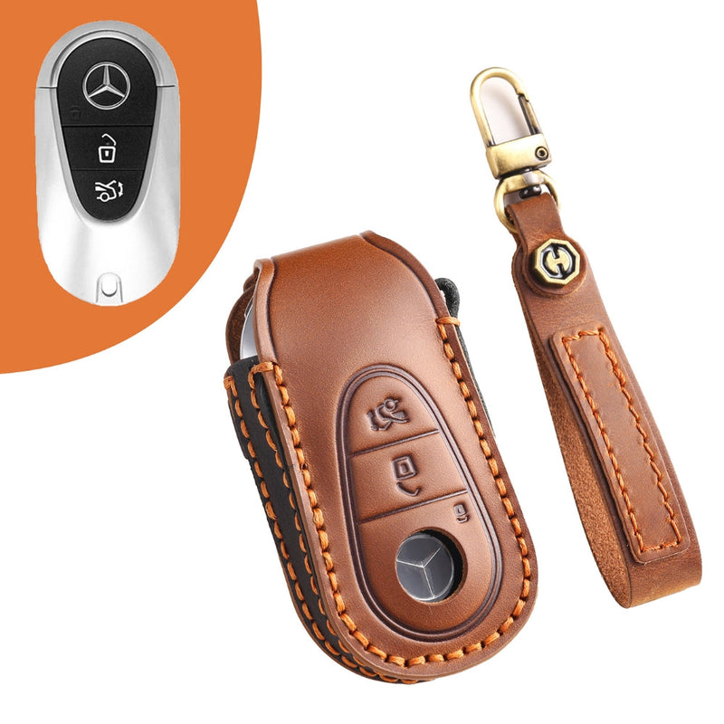 Chargez l&#39;image dans la visionneuse de la galerie, Mercedes Benz Handcrafted Genuine Leather Car Key Fob Protective Case Cover For Benz S-Class - Polar Tech Australia
