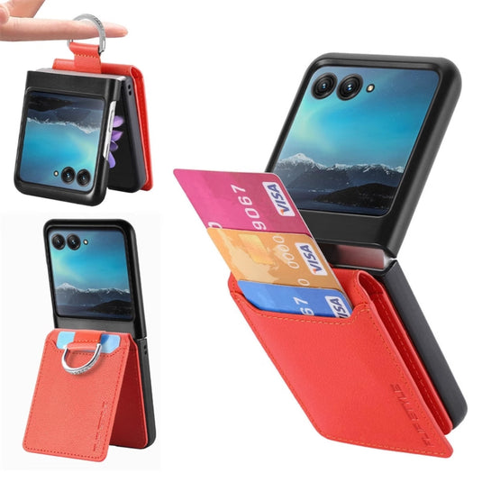 [With Card Slot] Motorola Razr 50/Ultra - Litchi Texture Leather Ring Wallet Phone Case - Polar Tech Australia