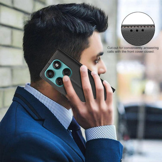 Motorola Moto E13 4G - Litchi Texture RFID Anti-theft Leather Phone Case - Polar Tech Australia