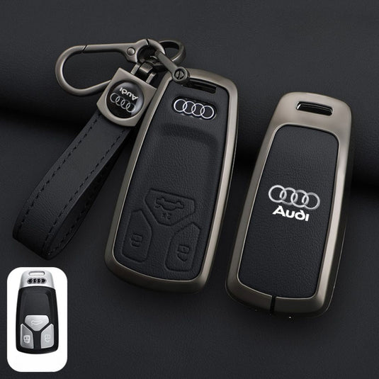 Audi Zinc Alloy + Leather Car Key Fob Case Cover For A4, A5, A6,A8, Q2, Q5, Q7