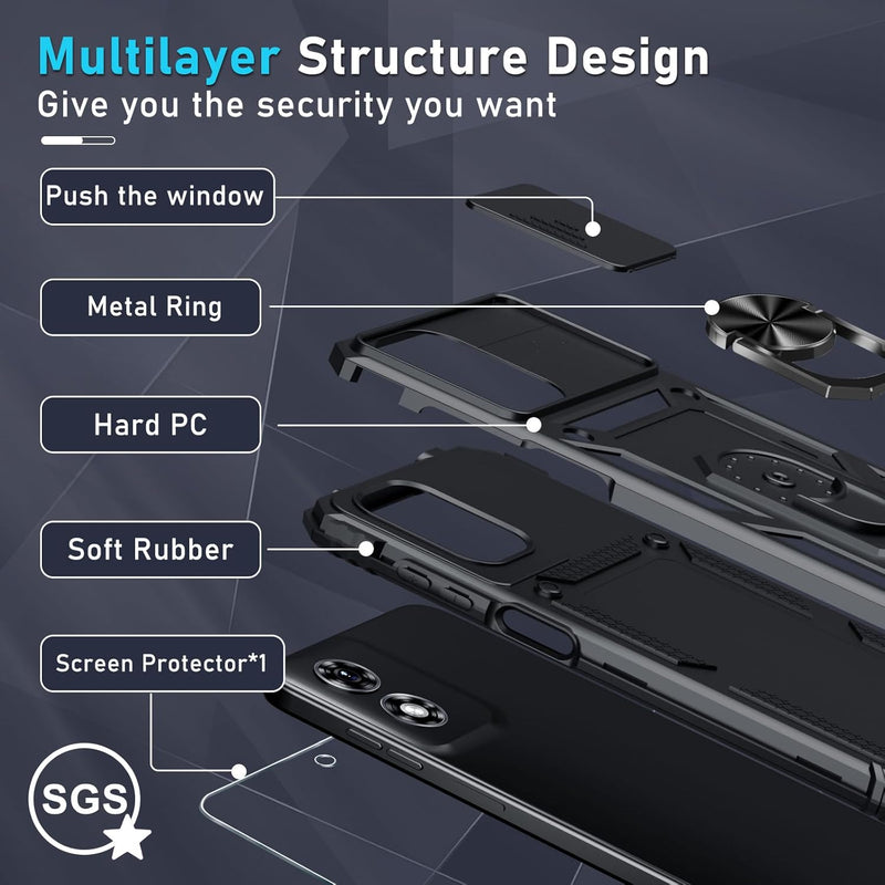 Load image into Gallery viewer, [Magnetic Ring Kickstand][Slide Camera Cover] Motorola Moto G Play 2024 - Shield Shockproof Rugged Heavy Duty Case - Polar Tech Australia
