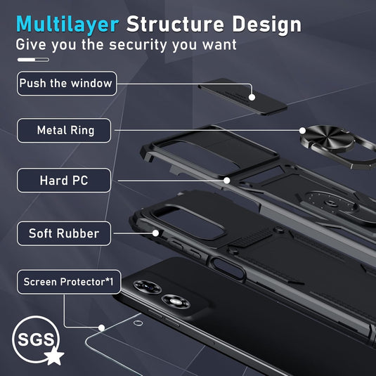 [Magnetic Ring Kickstand][Slide Camera Cover] Motorola Moto G Play 2024 - Shield Shockproof Rugged Heavy Duty Case - Polar Tech Australia