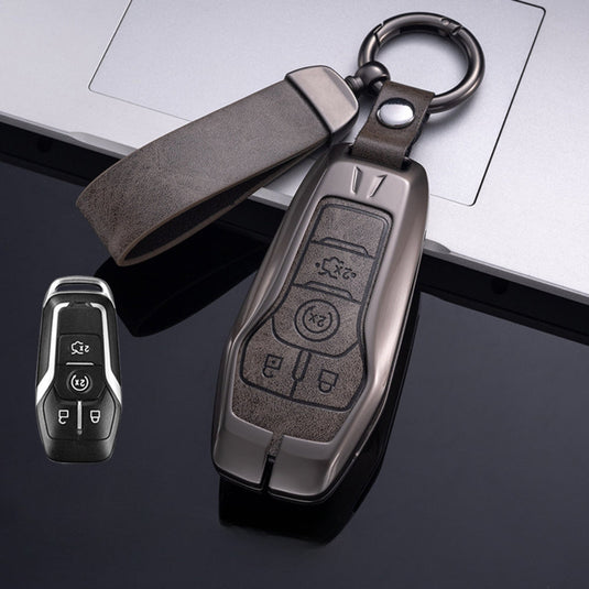 Ford Zinc Alloy Leather Folding Car Key Fob Case Cover For Ranger, Mustang, Everest, Escape, Puma, Transit, Focus, Fiesta, Ranger Raptor, Mondeo