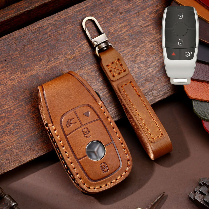 Load image into Gallery viewer, Mercedes Benz Handcrafted Genuine Leather Car Key Fob Protective Cover Case For Benz E-Class - Polar Tech Australia
