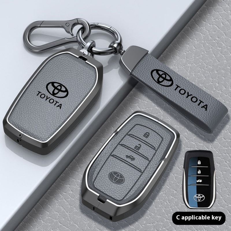 Load image into Gallery viewer, Toyota Zinc Alloy with Genuine Leather Full-Coverage Car Key Fob Protective Case Cover For RAV4, Camry, C-HR, Corolla, Prado, Prius - Polar Tech Australia
