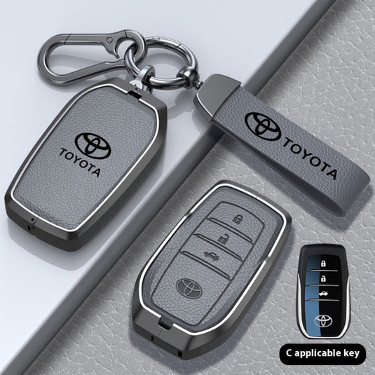 Toyota Zinc Alloy with Genuine Leather Full-Coverage Car Key Fob Protective Case Cover For RAV4, Camry, C-HR, Corolla, Prado, Prius - Polar Tech Australia