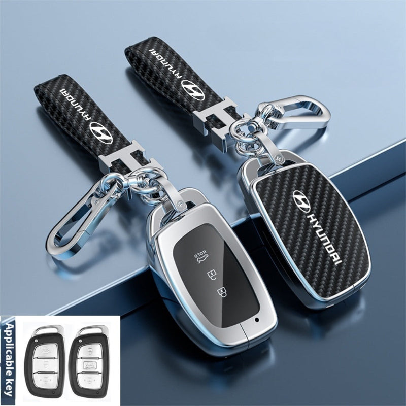 Chargez l&#39;image dans la visionneuse de la galerie, Hyundai Zinc Alloy + Carbon Fiber Texture Car Key Fob Case Cover For Palisade, Elantra, Accent, Kona, Santa Fe, Veloster
